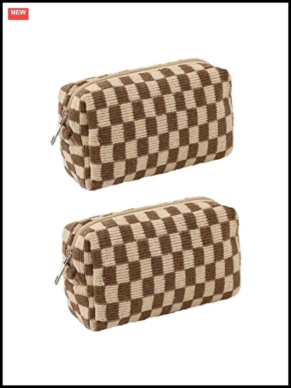 2 Pack Checkered Canvas Cosmetic Bags for Travel, Small Makeup Pouch Organizer